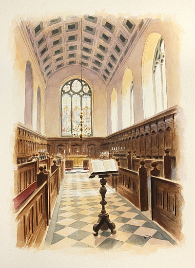 The Chapel, Oriel College, Oxford - watercolour by Simon Taylor